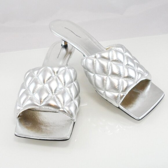 NIB$1200 Bottega Veneta Padded Quilted Metallic Kitten-Heel Slip-On Mules 40 10 - Picture 9 of 16
